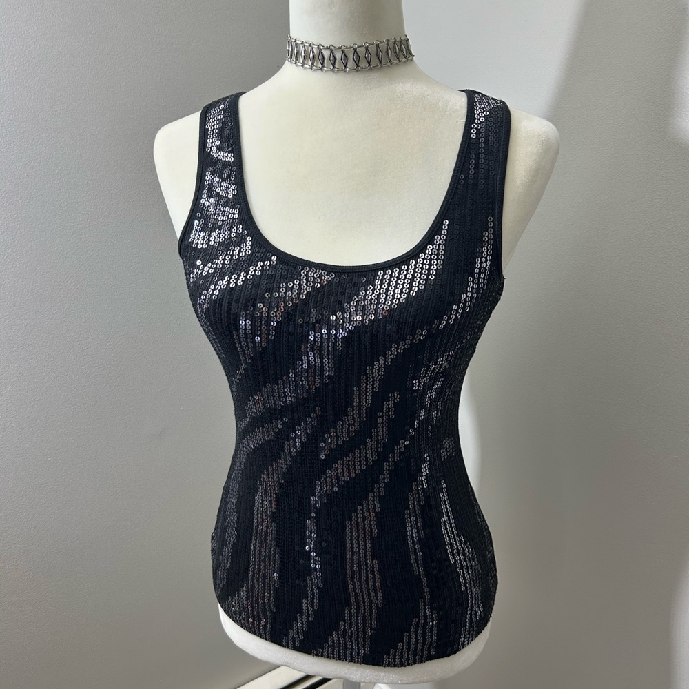 Express Black and Silver Sequin Tank Top
